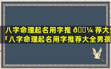 八字命理起名用字推 🐼 荐大全「八字命理起名用字推荐大全男孩」